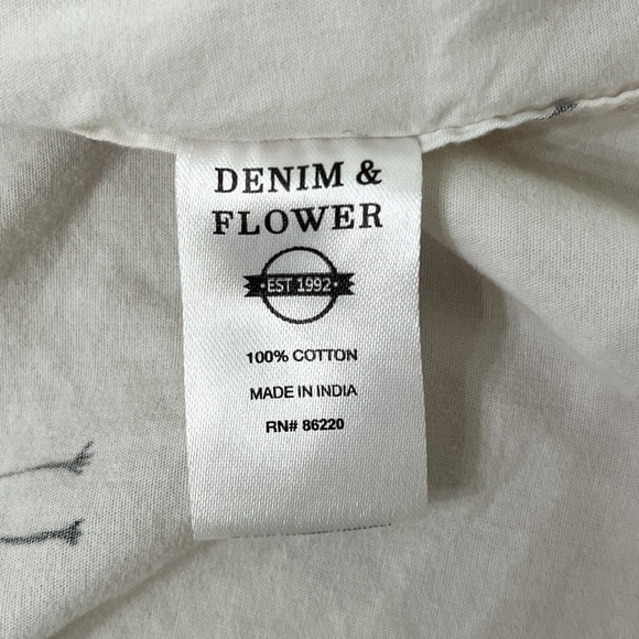 Denim & Flower Cotton Short Sleeves Button Down Shirt Pink Flamingos Slim L - Picture 7 of 9